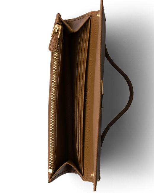 Prada Brown Saffiano Leather Wallet With Shoulder Strap
