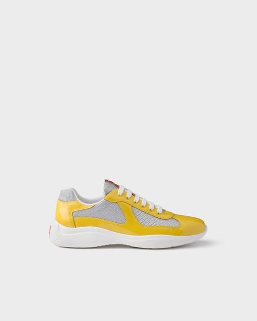 Prada Yellow Patent Leather And Technical Fabric America's Cup Sneakers for men