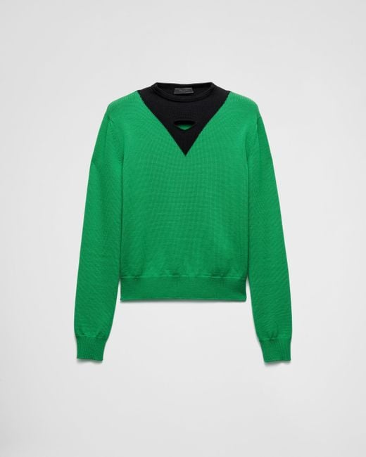 Prada Two-Tone Wool Sweater in Green for Men | Lyst