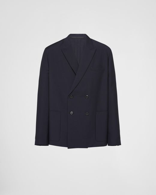 Prada Blue Double-breasted Mohair Wool Jacket for men