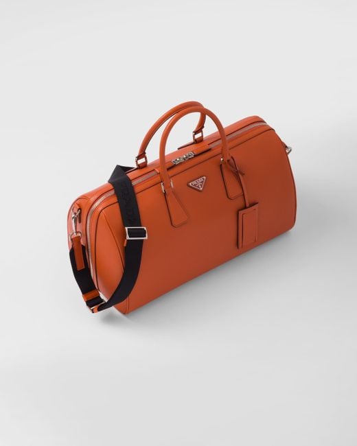 Prada Orange Saffiano Leather Travel Bag