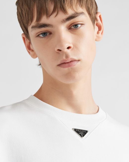 Sweat-shirt Oversize En Coton Avec Logo Triangulaire Prada pour homme en coloris White