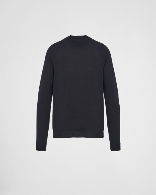 Prada Blue Worsted Wool Turtleneck Sweater for men