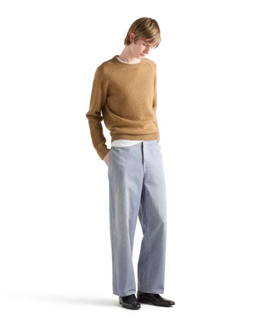 Prada Blue Washed Gabardine Pants for men