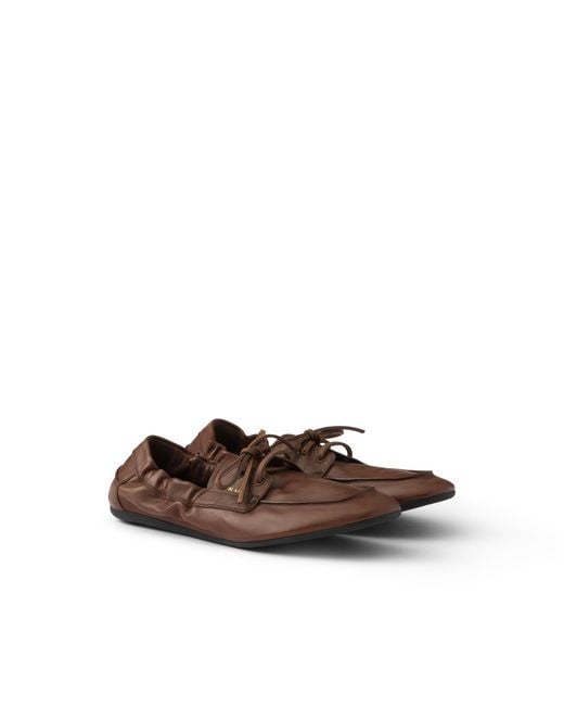 Prada Brown Shuffle Antiqued Leather Boat Shoes