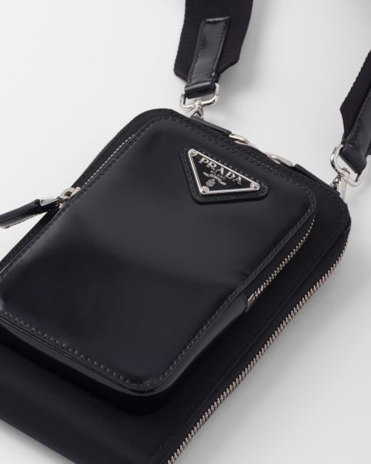 Prada Smartphone-Hülle Aus Re-Nylon Und Gebürstetem Leder in Black für Herren