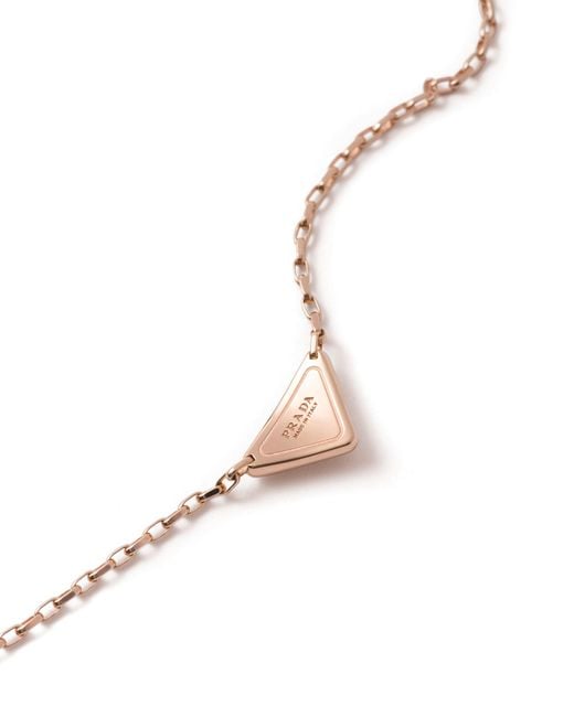 Prada White Eternal Gold Necklace In Pink Gold With Mini Triangle Pendant