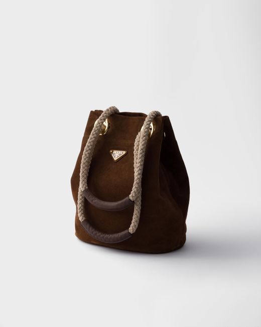 Prada Brown Small Mariner Suede Bucket Bag