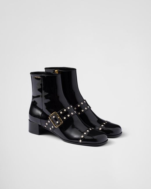 Prada Black Patent Leather Ankle Boots