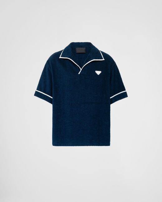 Prada Blue Short-Sleeved Heavy Cotton Shirt for men