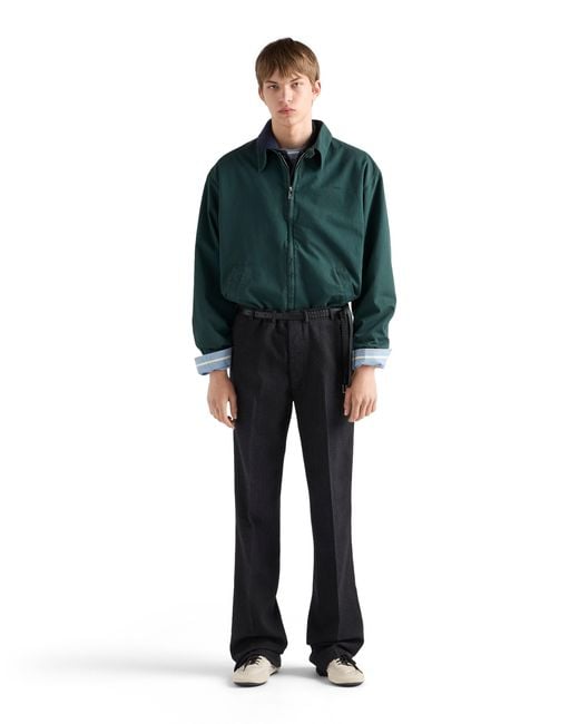 Prada Blue Long-Sleeved Cotton Polo Shirt for men