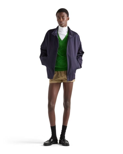 Prada Green Cotton V-Neck Sweater for men
