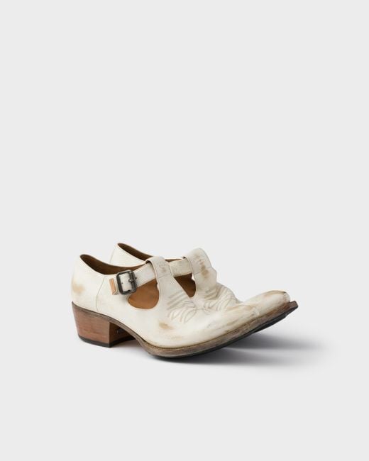 Prada Schuhe Aus Antikem Leder Mit Schließe in White für Herren