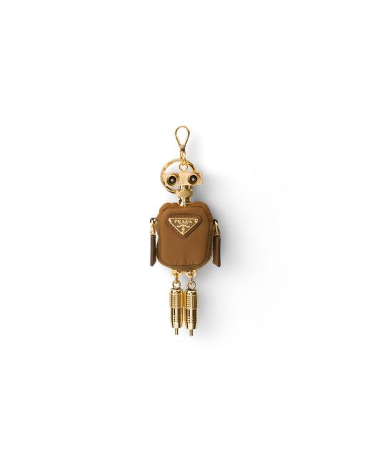 Prada White Robot Re-Nylon Keychain Charm, Brandy