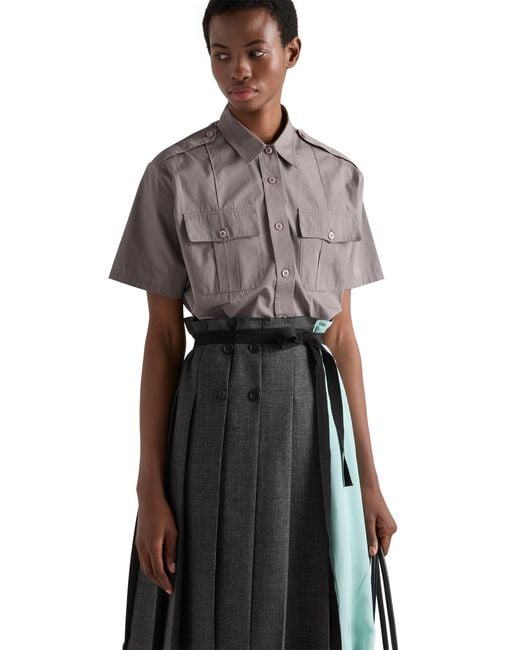 Prada Gray Short-Sleeved Poplin Shirt