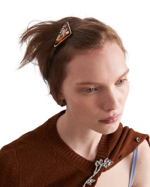 Fermaglio Per Capelli Con Motivo Tartarugato, Donna di Prada in White