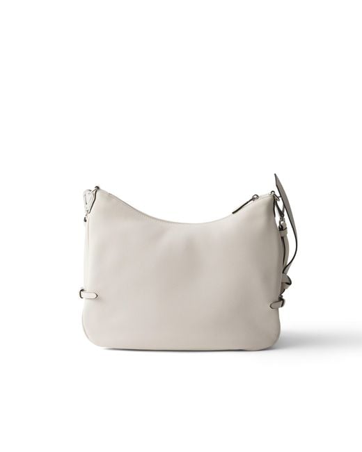 Prada White Fold Large Leather Shoulder Bag