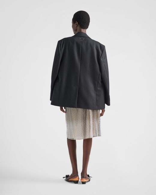 Prada Gray Embroidered Rhinestone Mesh Midi-skirt