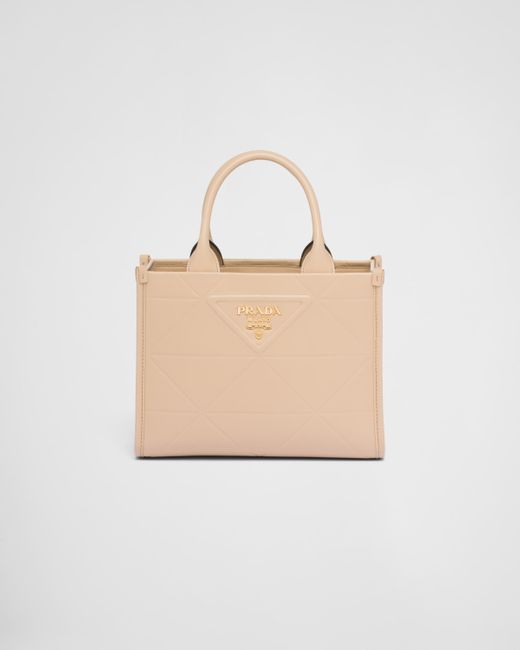 Prada Natural Mini Symbole Leather Bag With Stitching