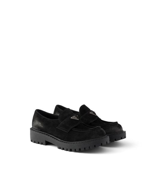 Prada Black Aged Suede Loafers, Size 5 for men