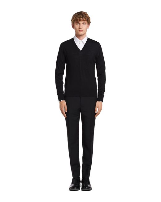 Prada Black Knitted V-Neck Sweater for men