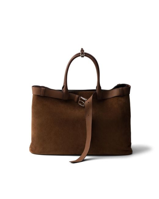 Bolso Buckle De Ante Con Cinturón, Hombre Prada de hombre de color Brown