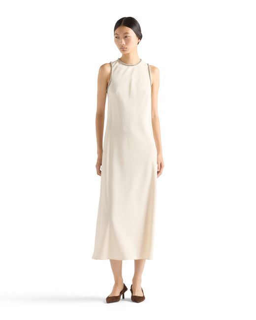 Robe Mi-Longue Sablé À Col Rond Prada en coloris White