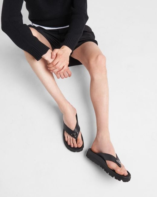 Prada Black Rubber Thong Sandals for men