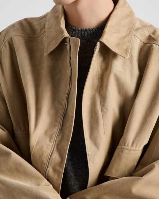 Prada Bomberjacke Aus Wildleder Und Baumwolle in Natural für Herren