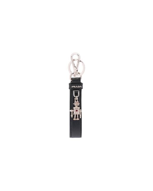 Prada White Saffiano Leather Keychain