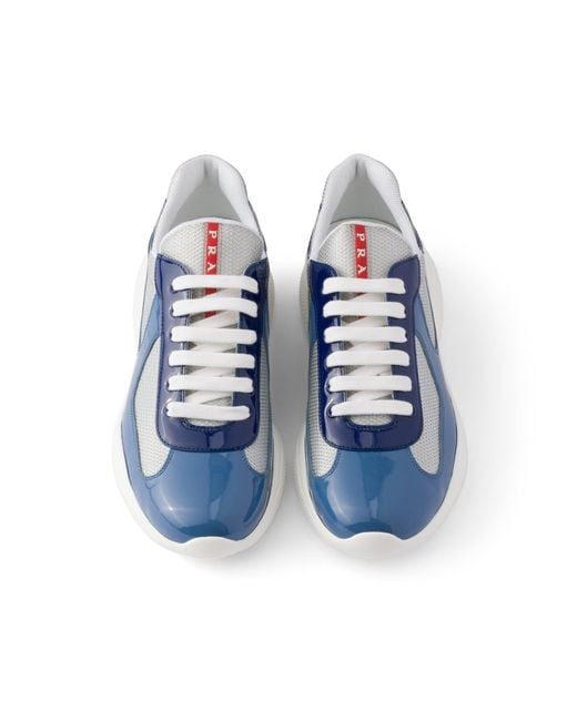 Prada Blue Patent Leather And Technical Fabric America's Cup Sneakers, Aviation/Ink for men