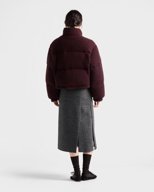 Prada Red Cropped Cashmere And Wool Down Jacket