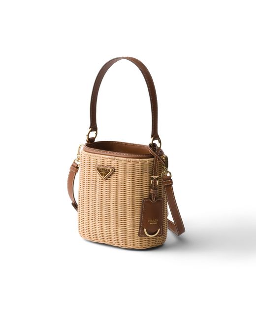 Prada White Wicker And Leather Bucket Bag