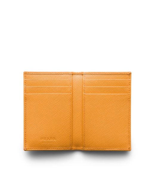 Prada Orange Saffiano Leather Card Holder for men