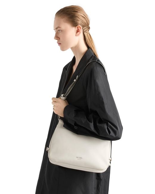 Prada White Fold Large Leather Shoulder Bag