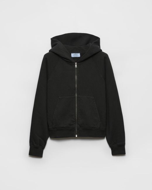 Prada Black Kapuzenpullover Aus Baumwolle Mit Reißverschluss