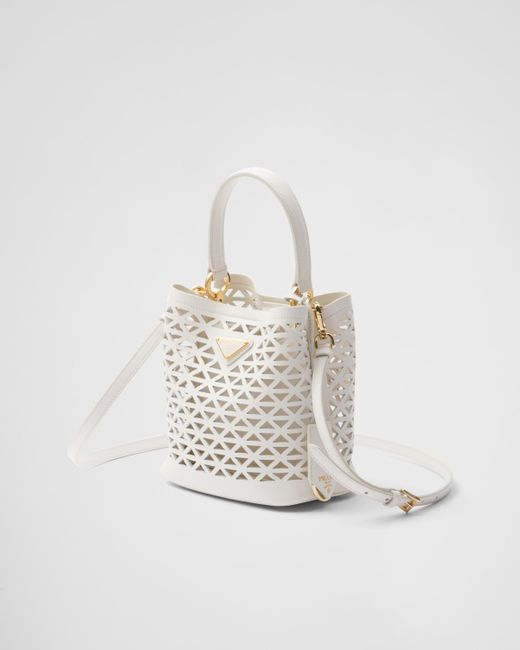 Prada White Panier Mini Bag Aus Leder Mit Cut-Out-Motiv