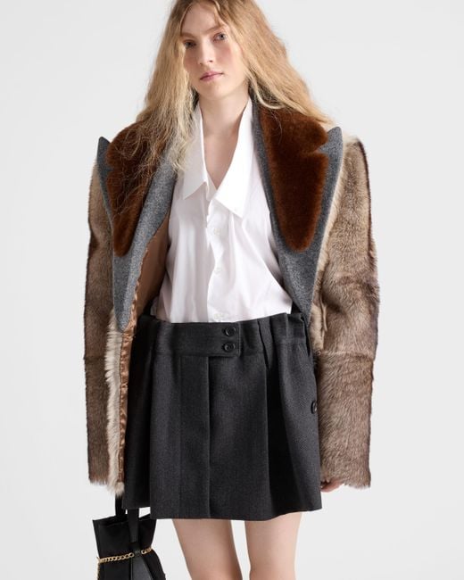 Prada Black Chevron Wool Mini Skirt
