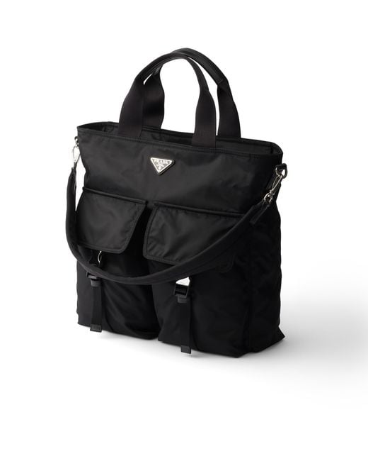 Prada Black Explore Re-Nylon And Leather Tote Bag for men