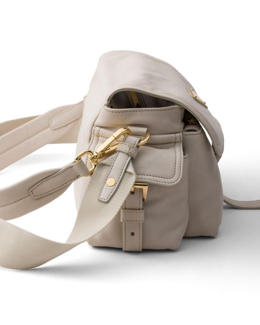 Prada Gray Explore Medium Nappa Leather Shoulder Bag With Flap
