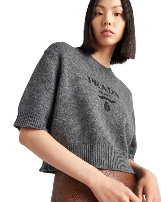 Prada Gray Wool And Cashmere Crew-neck Sweater