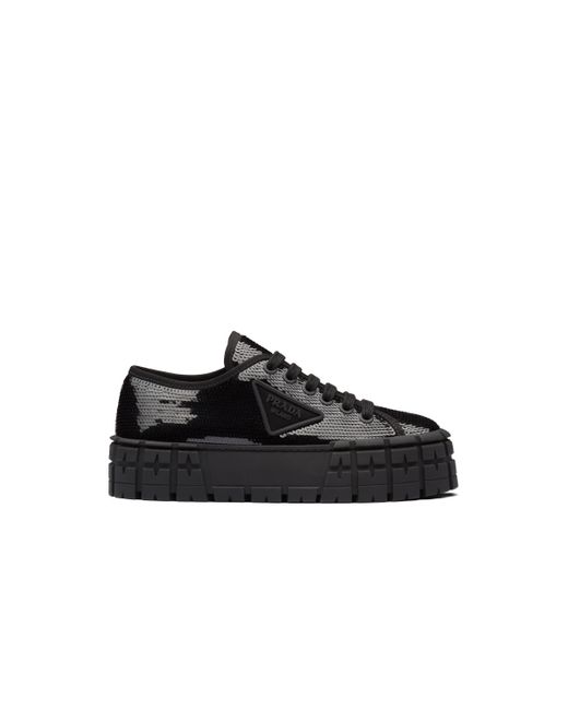 Prada Black Double Wheel Sequin Sneakers