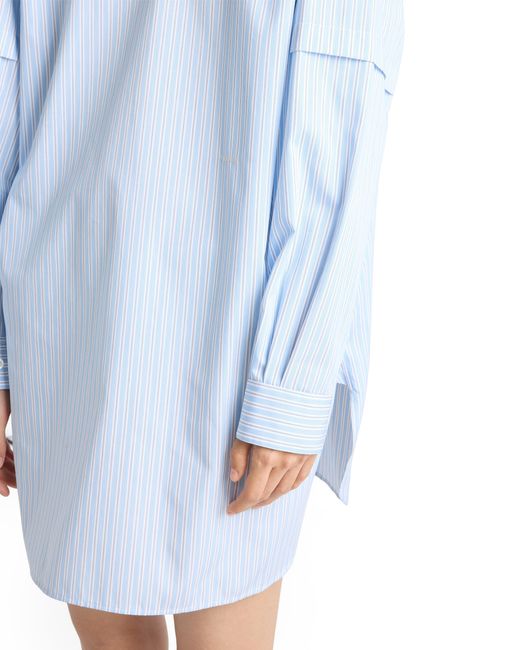 Prada Blue Embroidered Striped Poplin Top