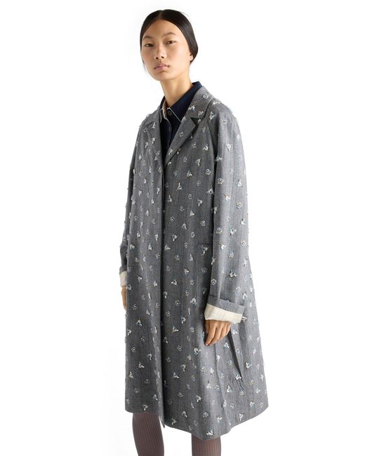 Prada Gray Single-Breasted Embroidered Pinstripe Coat