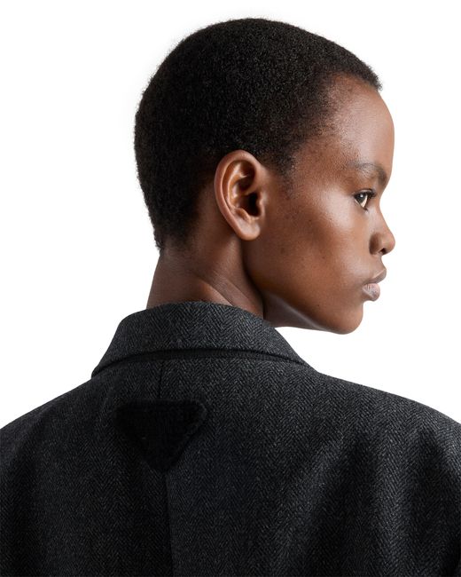 Prada Black Single-Breasted Chevron Caban Jacket