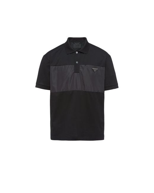 Prada Black Piqué Polo Shirt With Nylon Details for men
