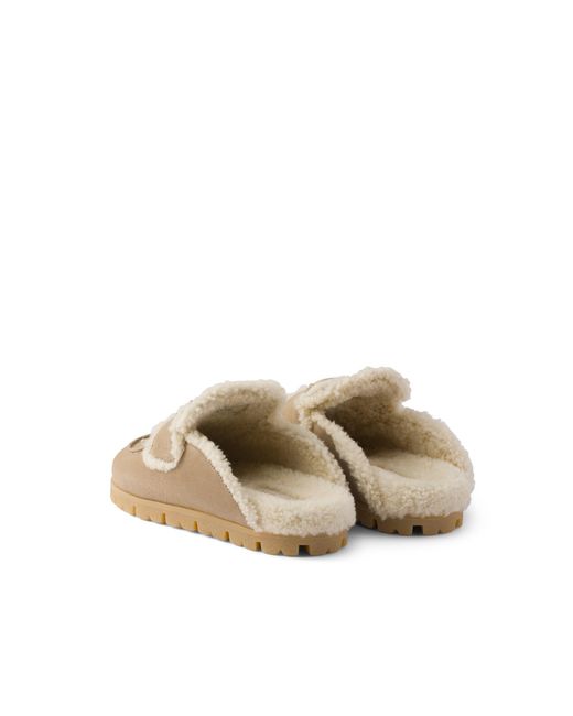 Prada Multicolor Suede And Shearling Mules