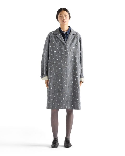 Prada Gray Single-Breasted Embroidered Pinstripe Coat
