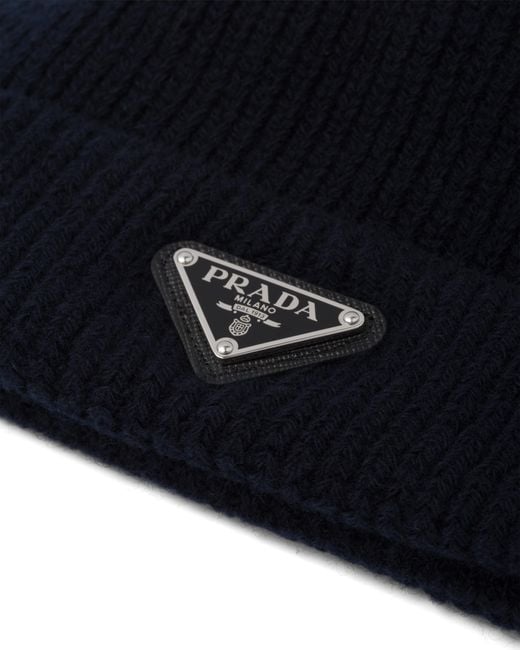 Prada Blue Wool And Cashmere Beanie for men