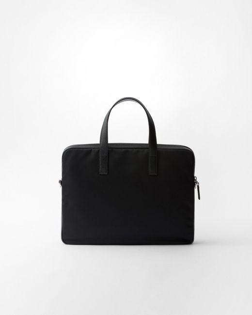 Prada Black Re-Nylon And Saffiano Leather Briefcase for men